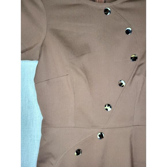 Beautiful Vintage Brown Pencil Dress Cheetah fabric buttons - Picture 4 of 9